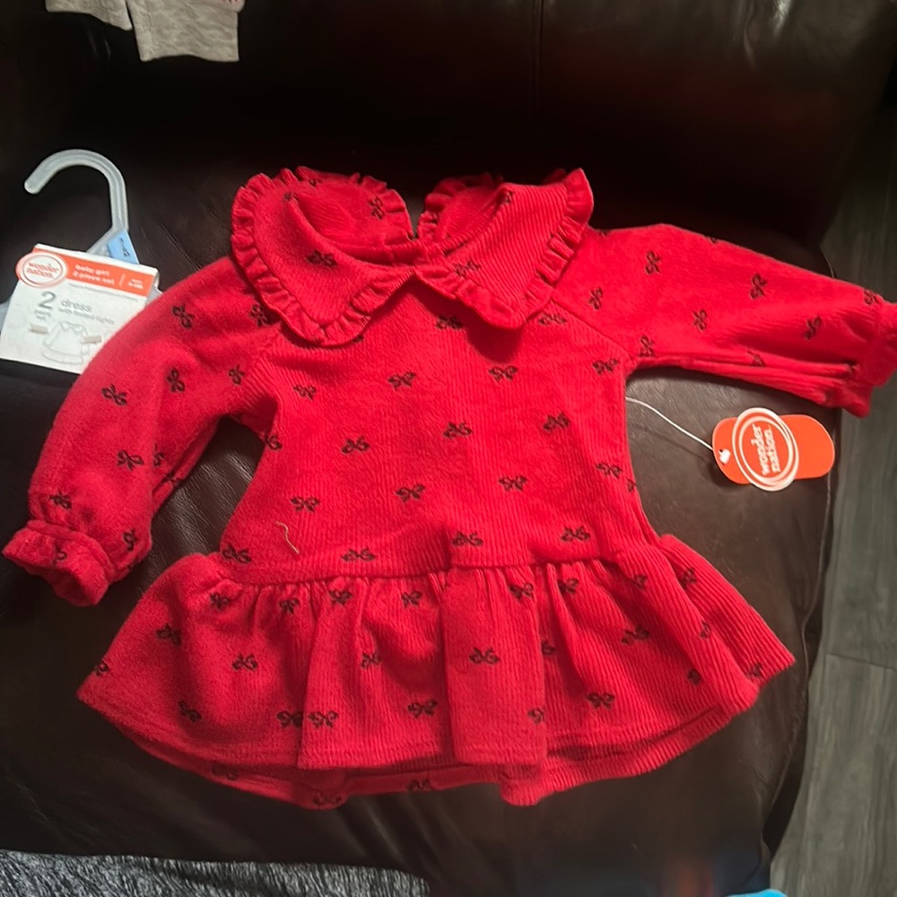 NEW baby girl Christmas Valentine's day  holiday dress +tights set